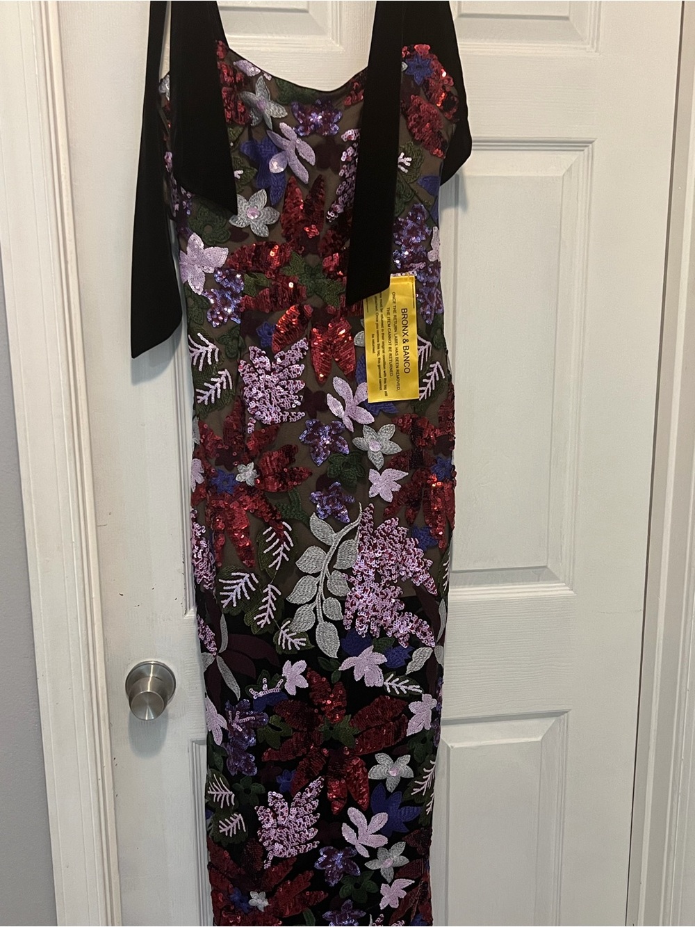 Bronx and Banco Black Maxi Dress with Purple & Red Floral Sequins - Picture 3 of 6